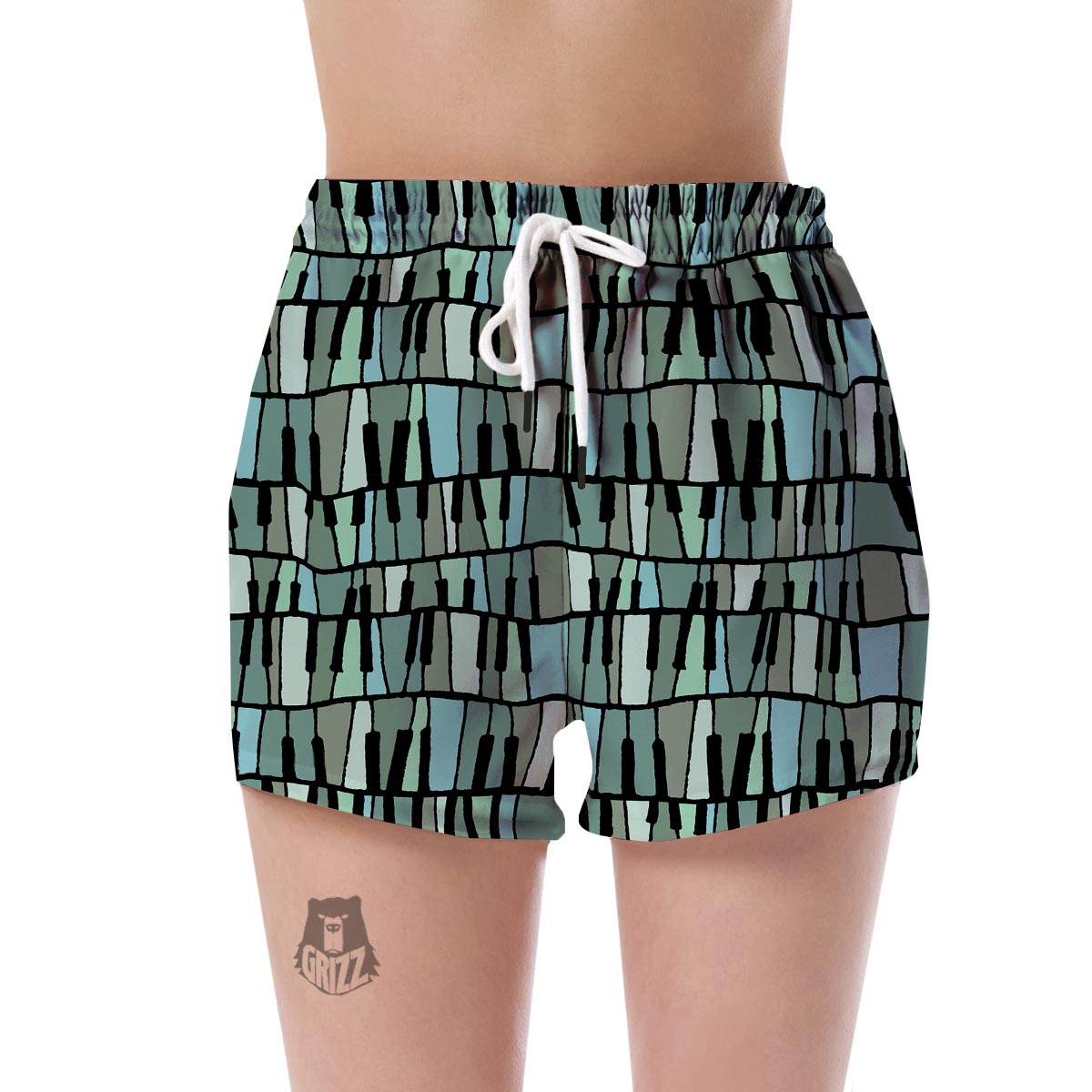 Piano Green Pattern Print Women's Shorts-grizzshop