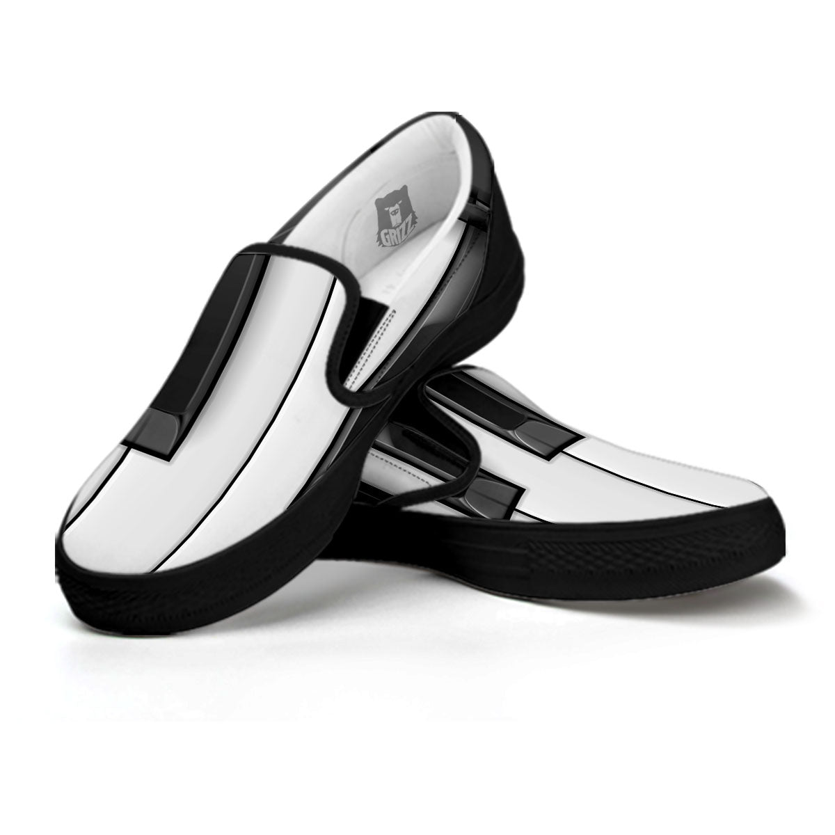 Piano Keyboard Print Black Slip On Shoes-grizzshop