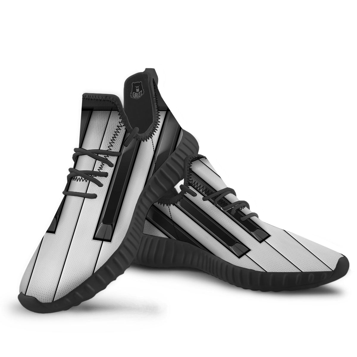 Piano Keyboard White And Black Print Black Walking Shoes-grizzshop