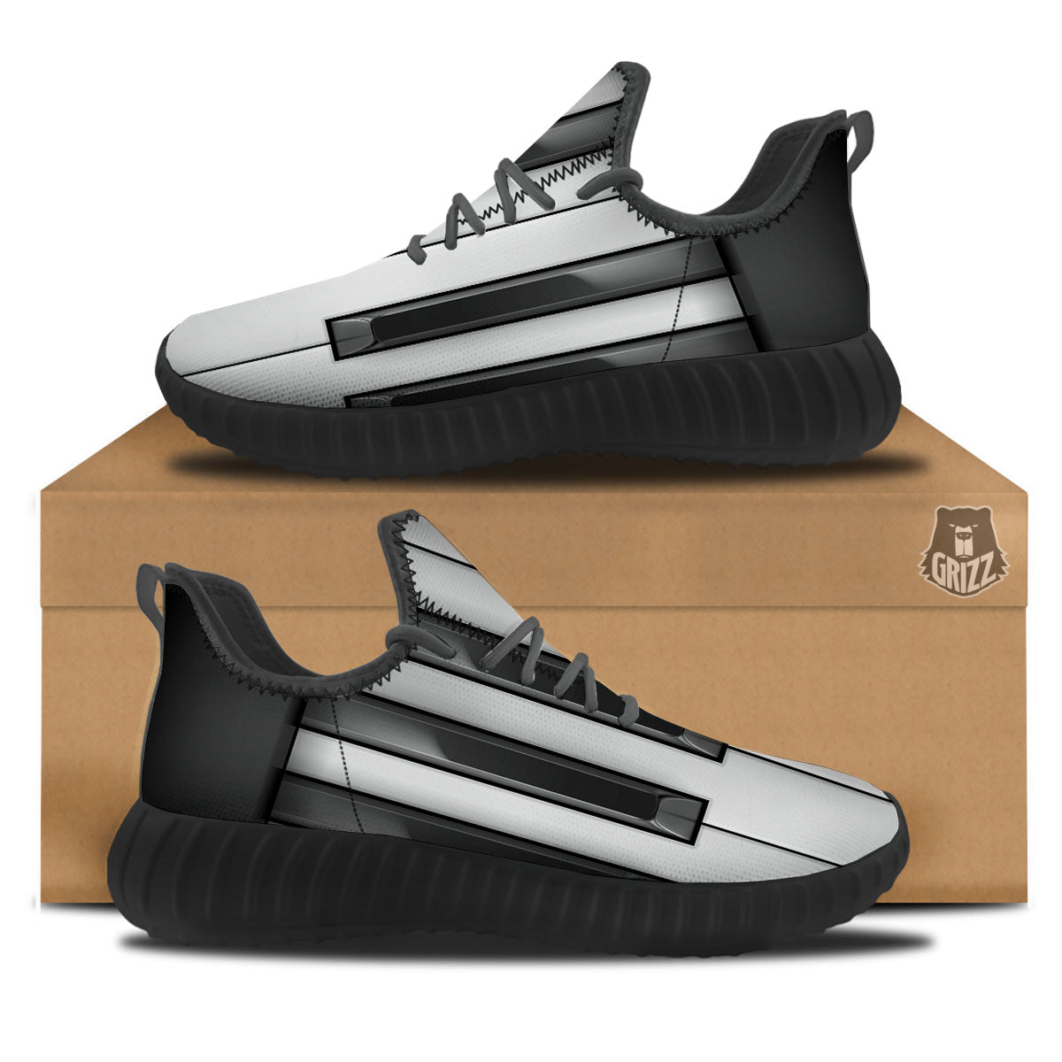Piano Keyboard White And Black Print Black Walking Shoes-grizzshop