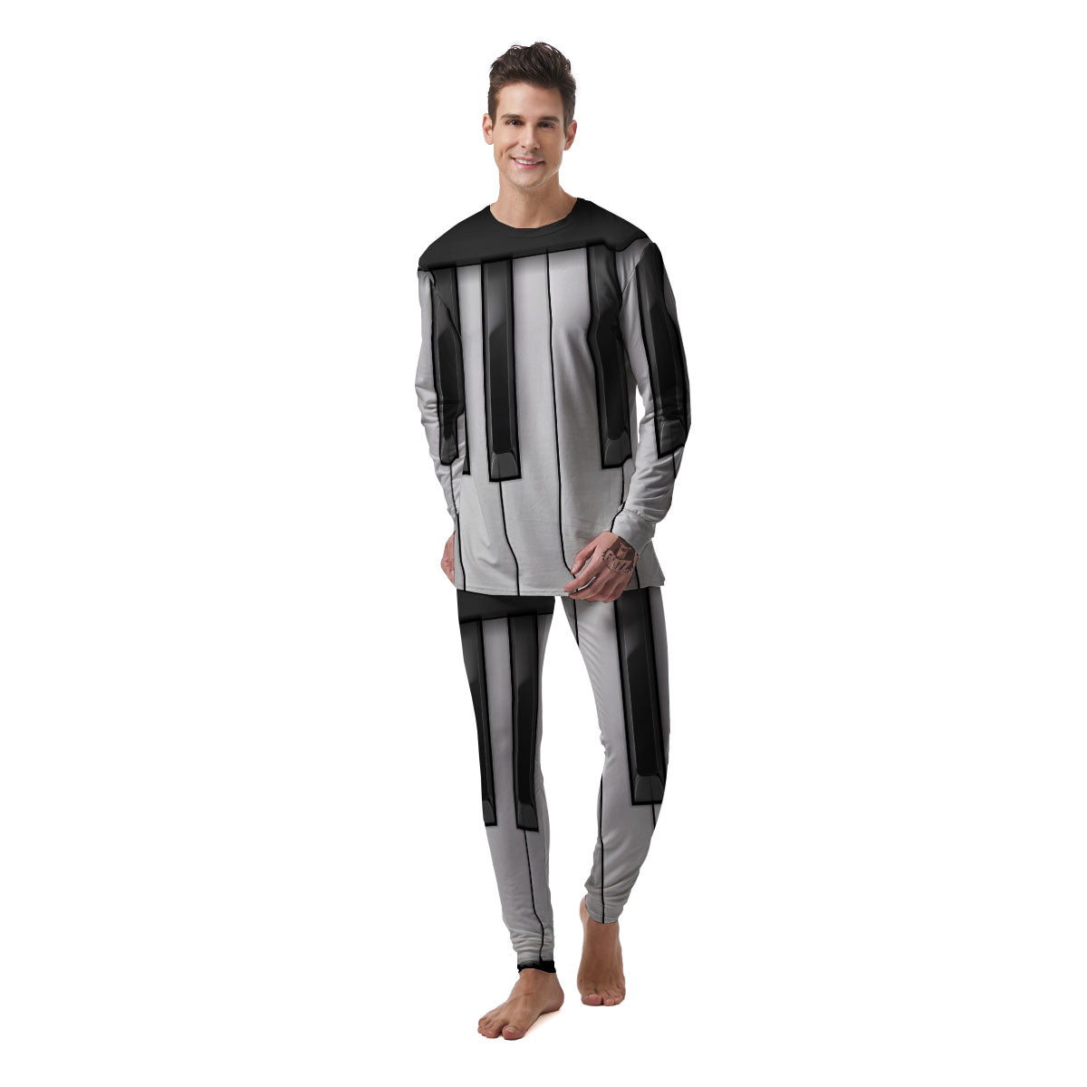 Piano Keyboard White And Black Print Men's Pajamas-grizzshop