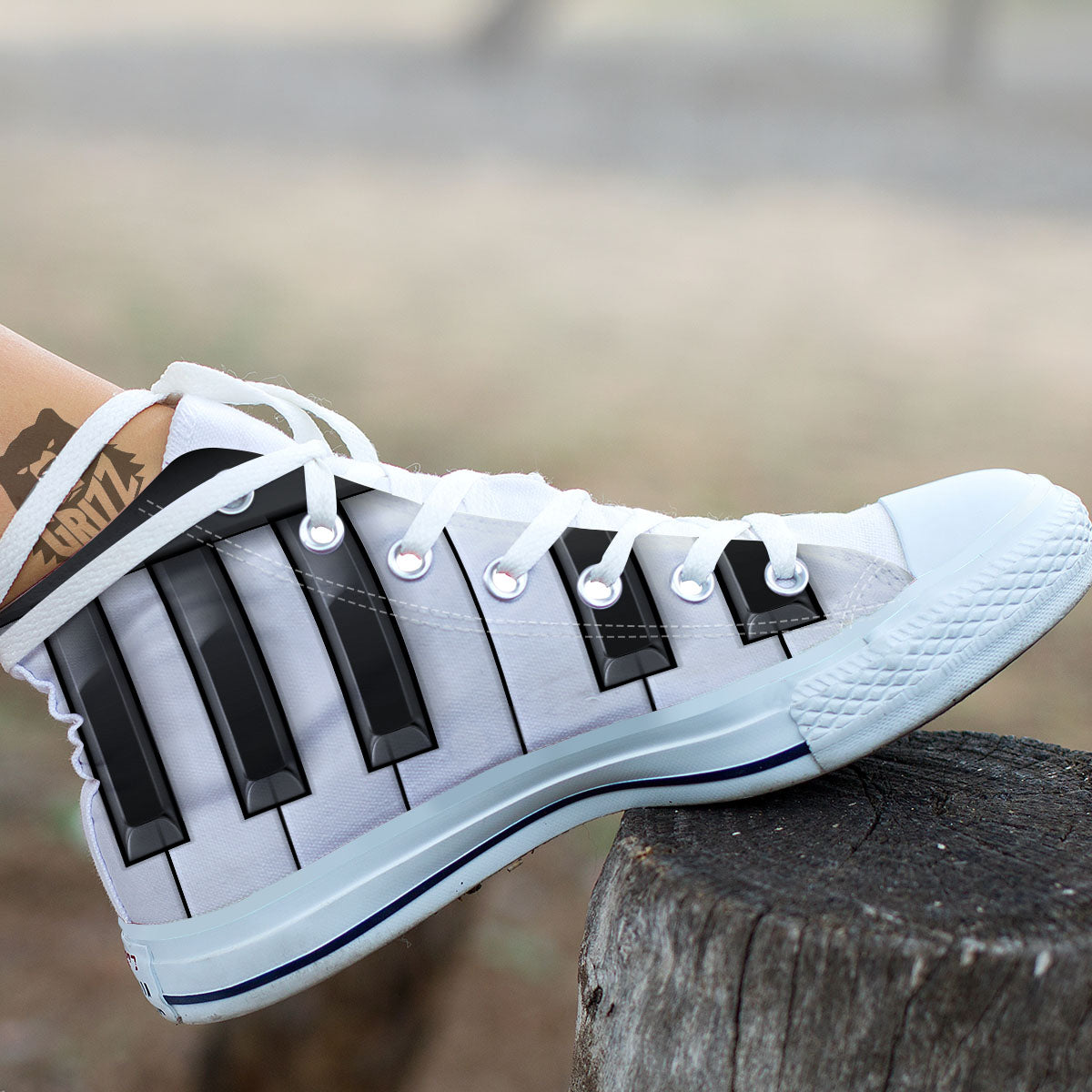Piano Keyboard White And Black Print White High Top Shoes-grizzshop