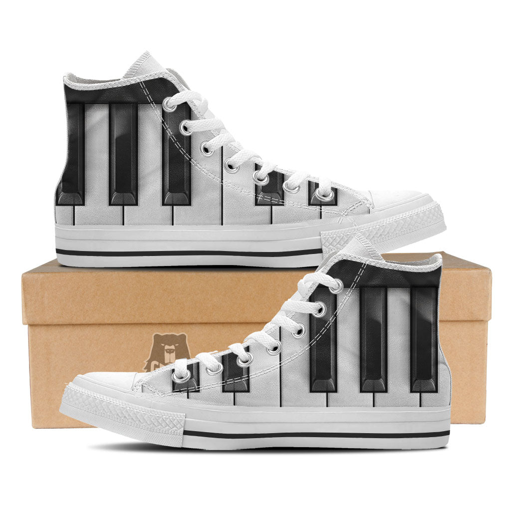 Piano Keyboard White And Black Print White High Top Shoes-grizzshop