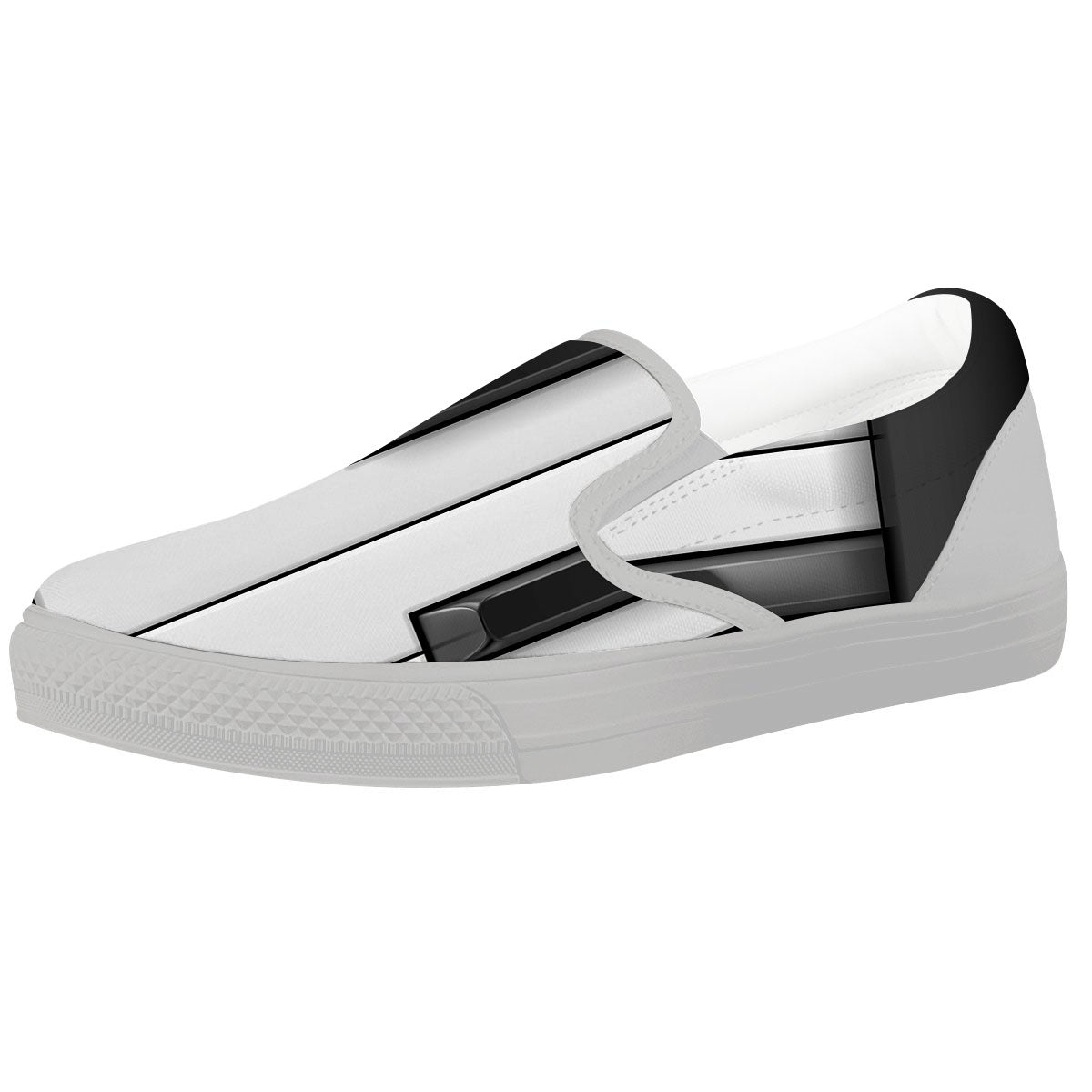 Piano Keyboard White And Black Print White Slip On Shoes-grizzshop