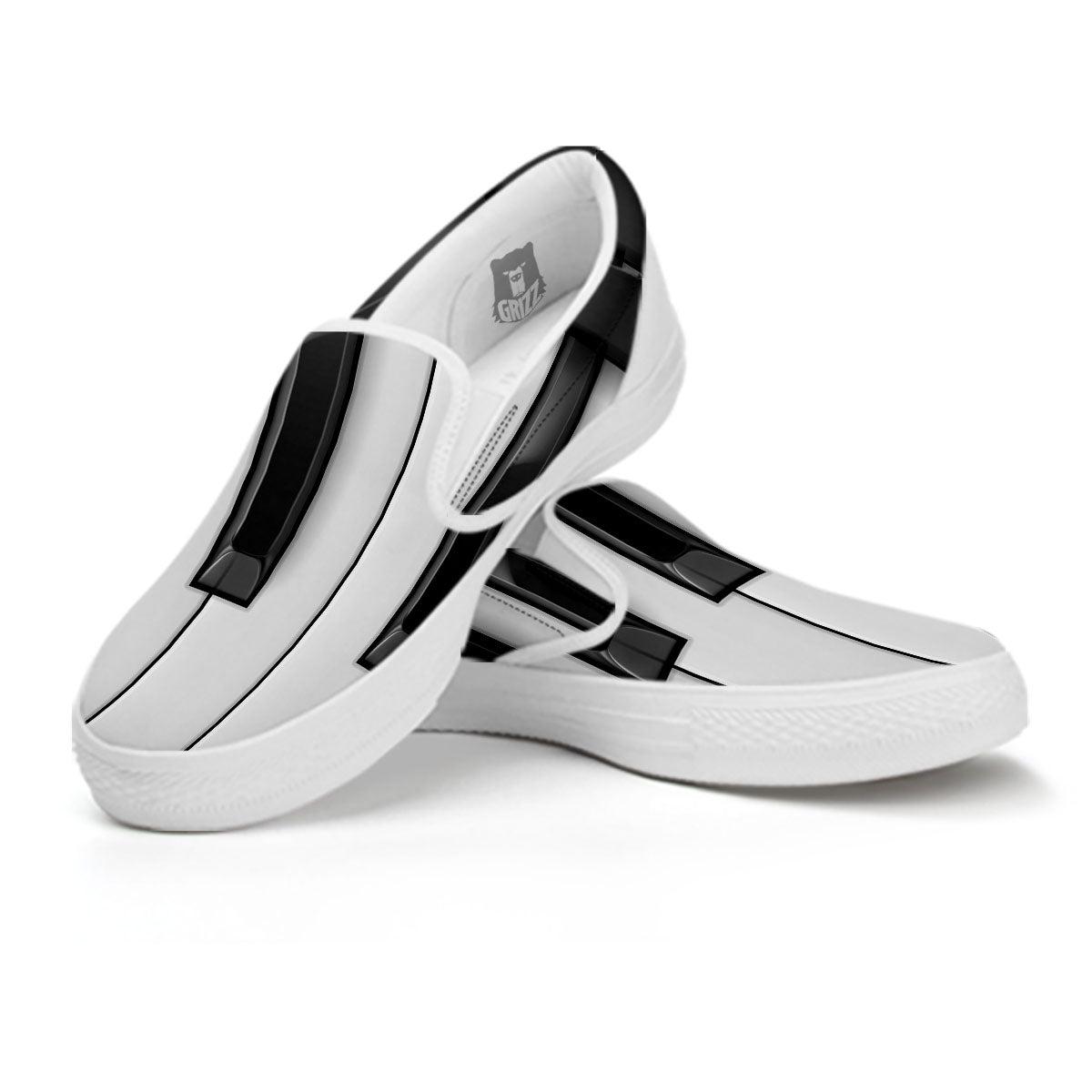 Piano Keyboard White And Black Print White Slip On Shoes-grizzshop