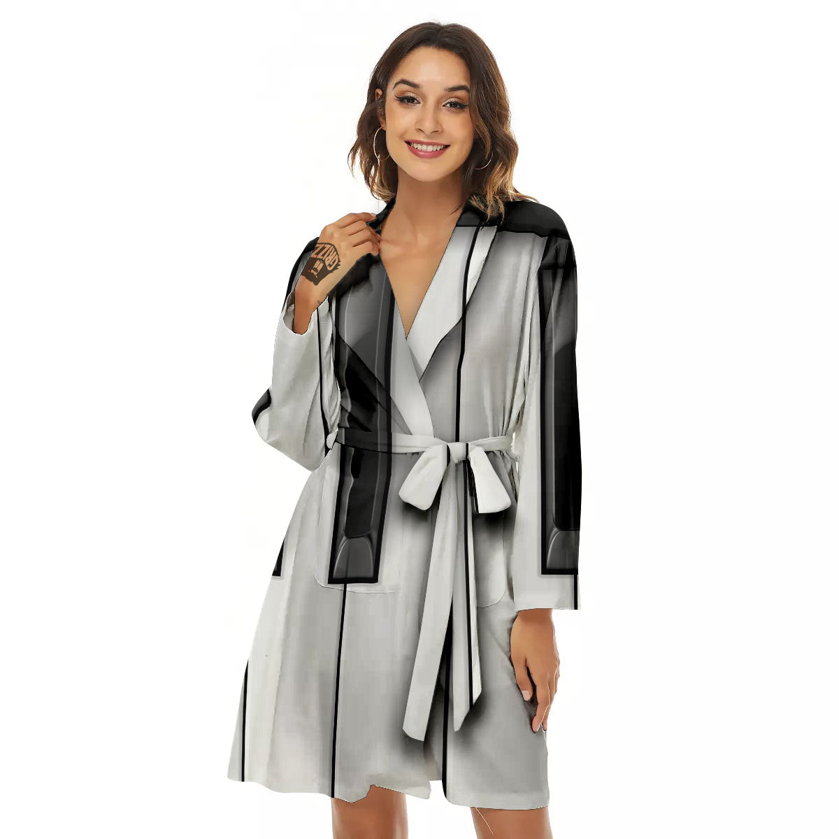 Piano Keyboard White And Black Print Women's Robe-grizzshop
