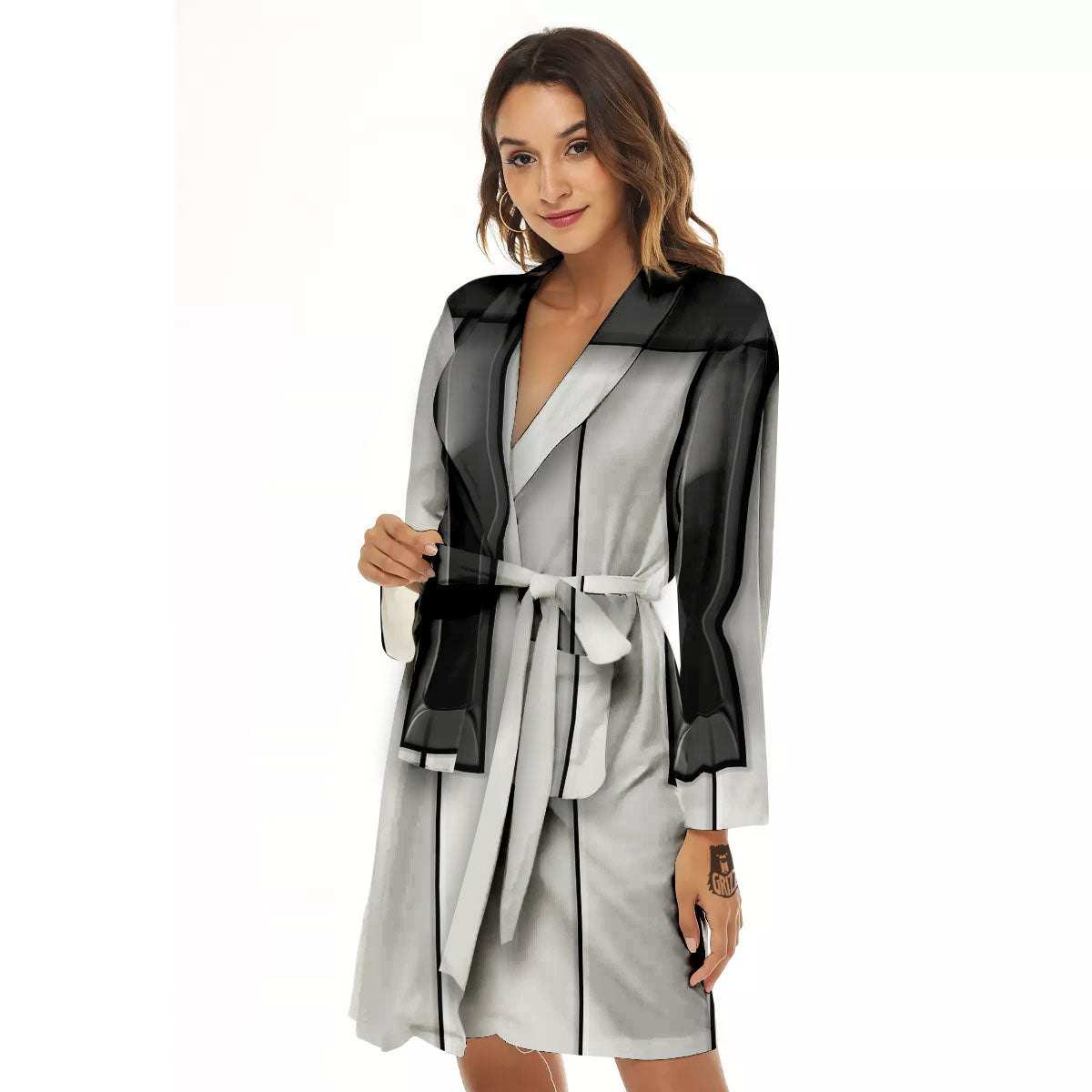 Piano Keyboard White And Black Print Women's Robe-grizzshop