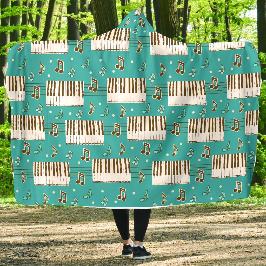 Piano Pattern Print Hooded Blanket-grizzshop