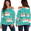 Piano Pattern Print Women Off Shoulder Sweatshirt-grizzshop