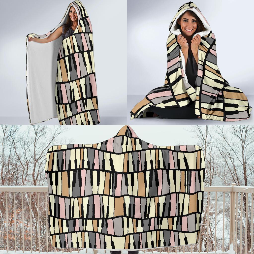 Piano Print Pattern Hooded Blanket-grizzshop