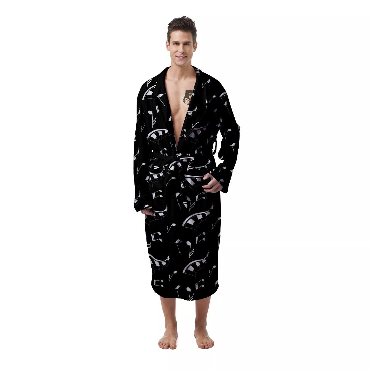 Piano Print Pattern Men's Robe-grizzshop