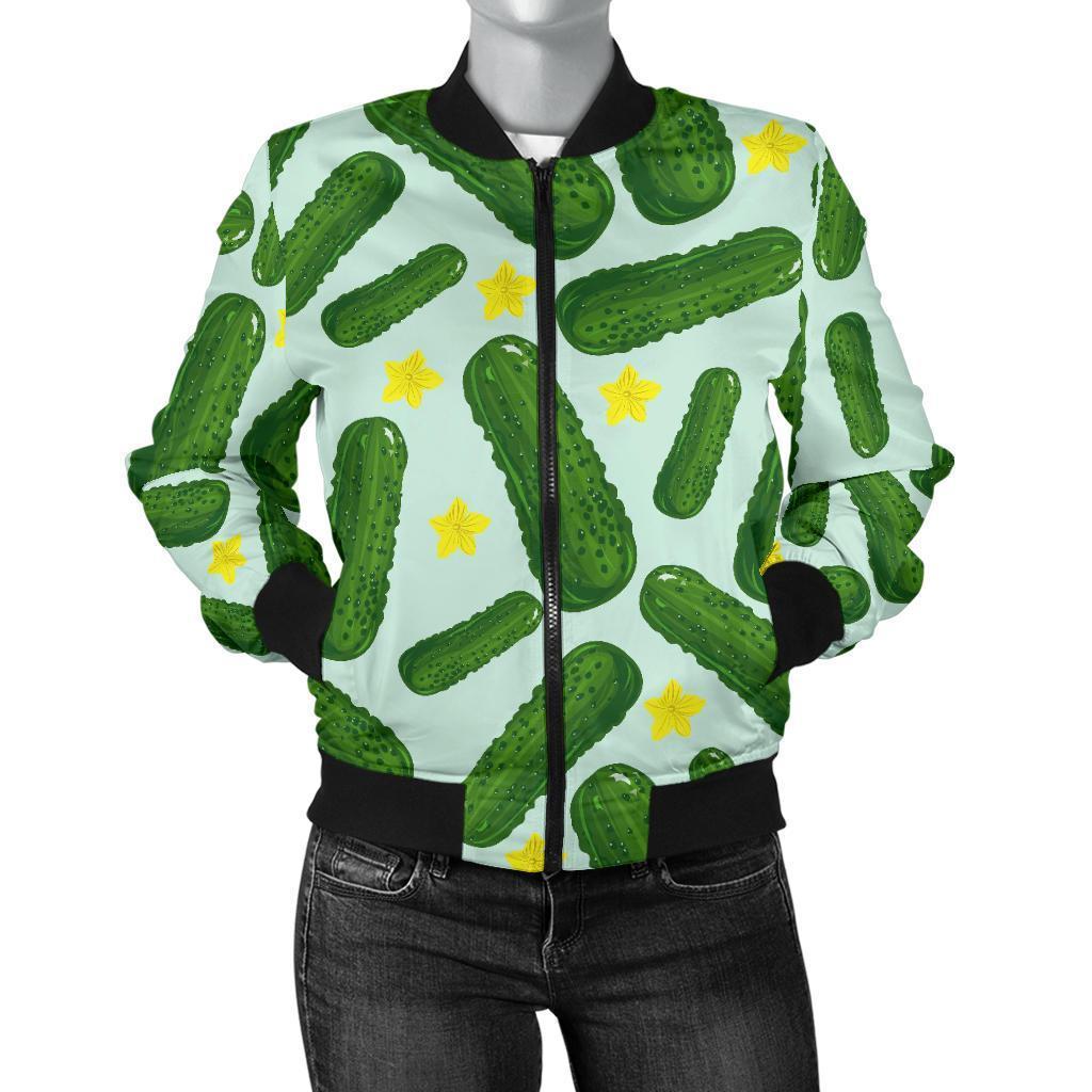 Pickle Cucumber Pattern Print Women Casual Bomber Jacket-grizzshop