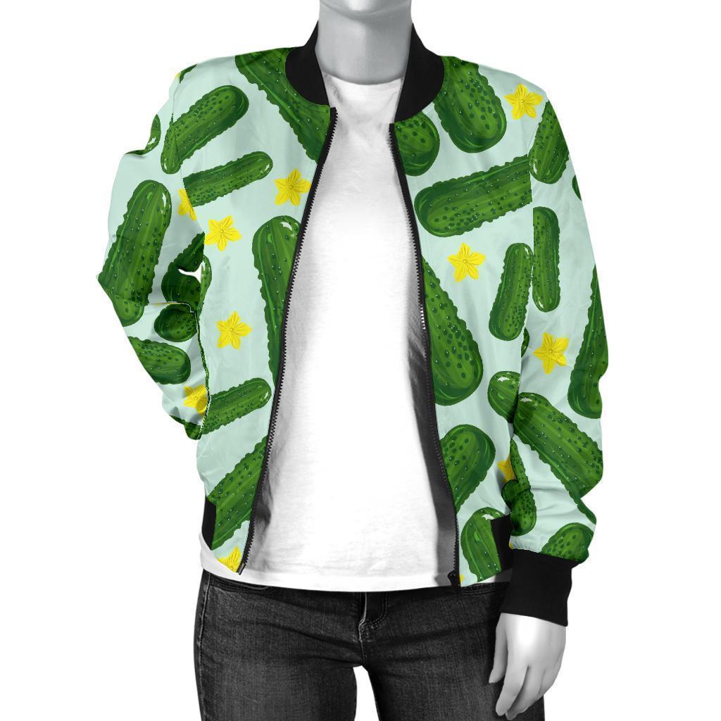 Pickle Cucumber Pattern Print Women Casual Bomber Jacket-grizzshop