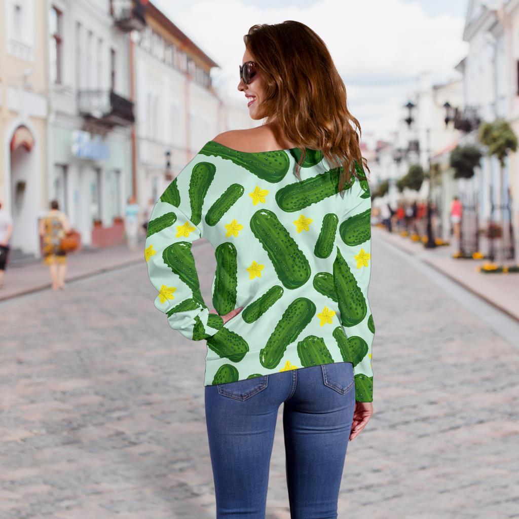 Pickle Cucumber Pattern Print Women Off Shoulder Sweatshirt-grizzshop