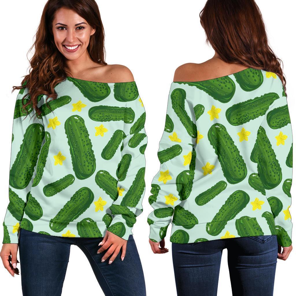 Pickle Cucumber Pattern Print Women Off Shoulder Sweatshirt-grizzshop