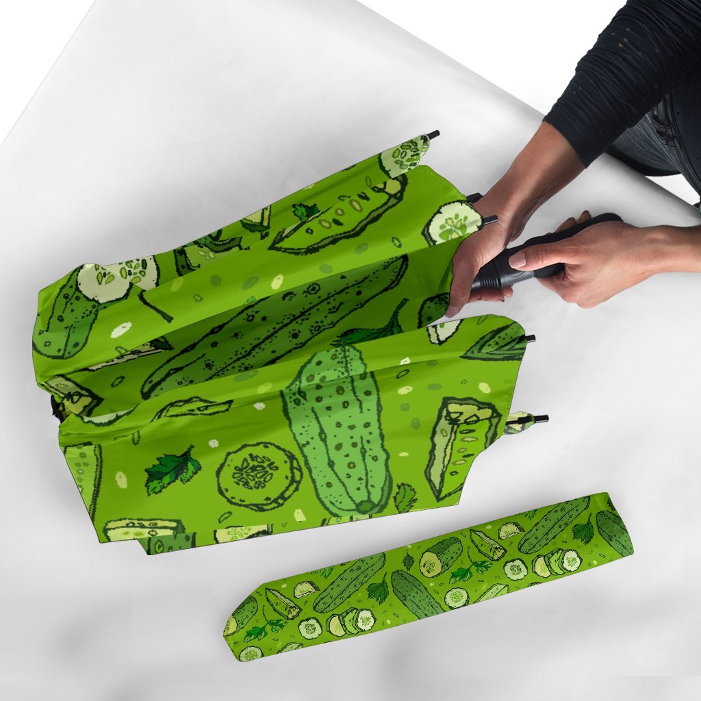 Pickle Cucumber Print Pattern Automatic Foldable Umbrella-grizzshop