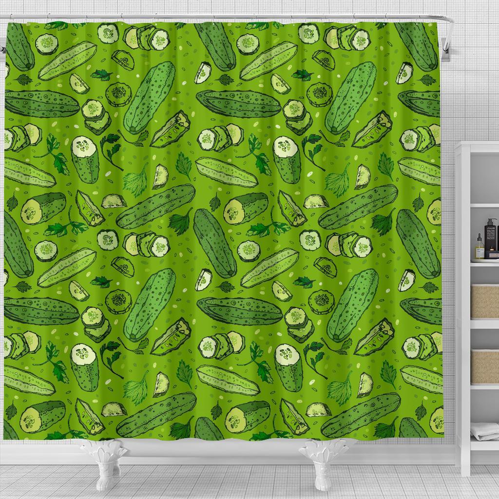 Pickle Cucumber Print Pattern Bathroom Shower Curtain-grizzshop