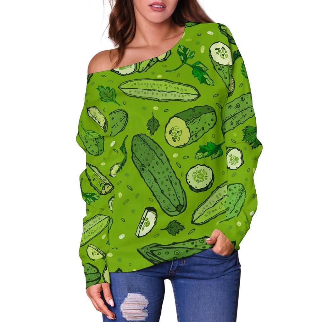 Pickle Cucumber Print Pattern Women Off Shoulder Sweatshirt-grizzshop