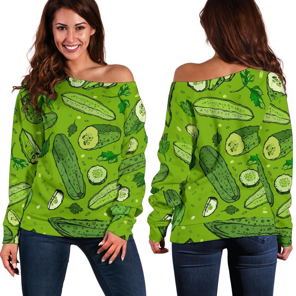 Pickle Cucumber Print Pattern Women Off Shoulder Sweatshirt-grizzshop