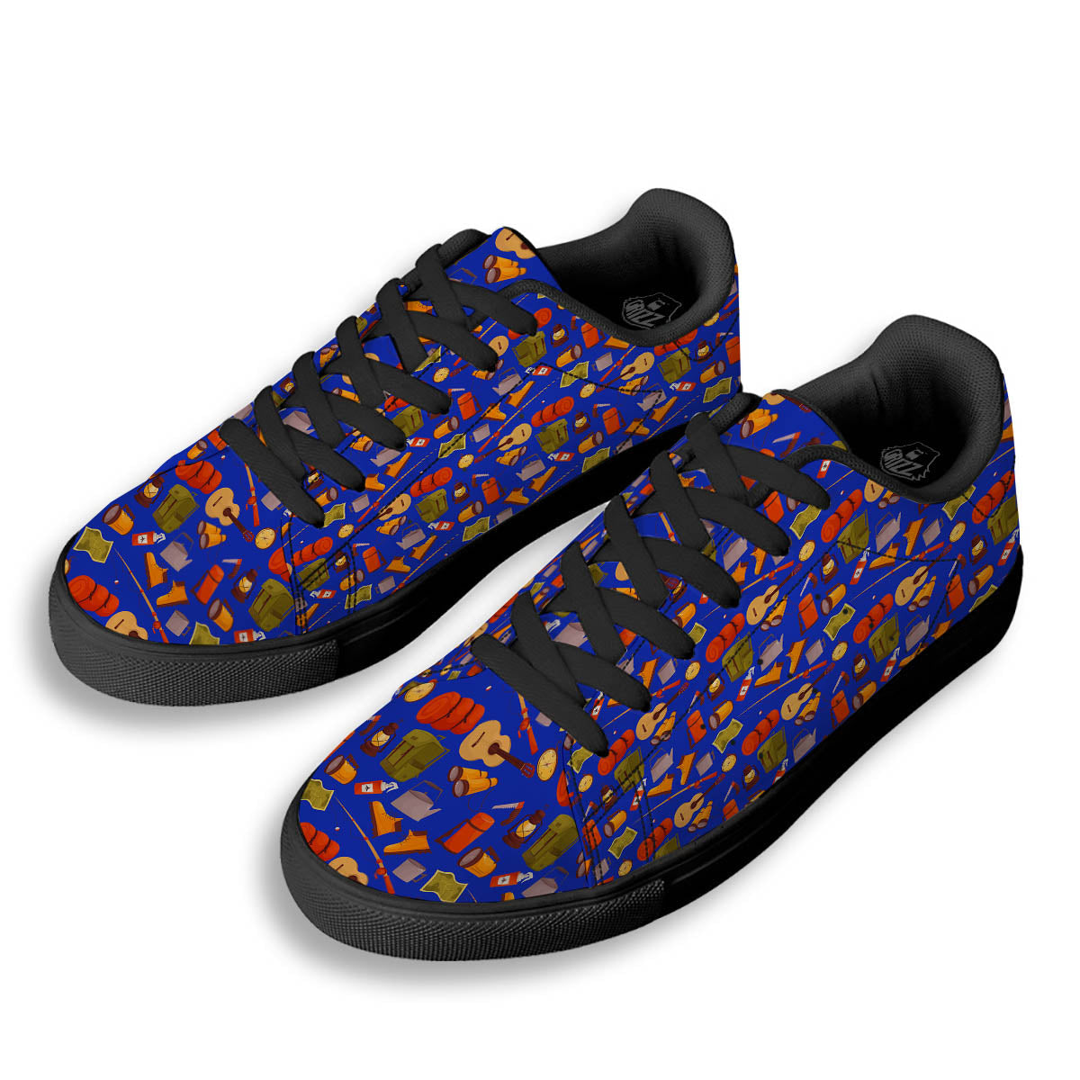 Picnic Camping Print Pattern Black Low Top Sneakers-grizzshop