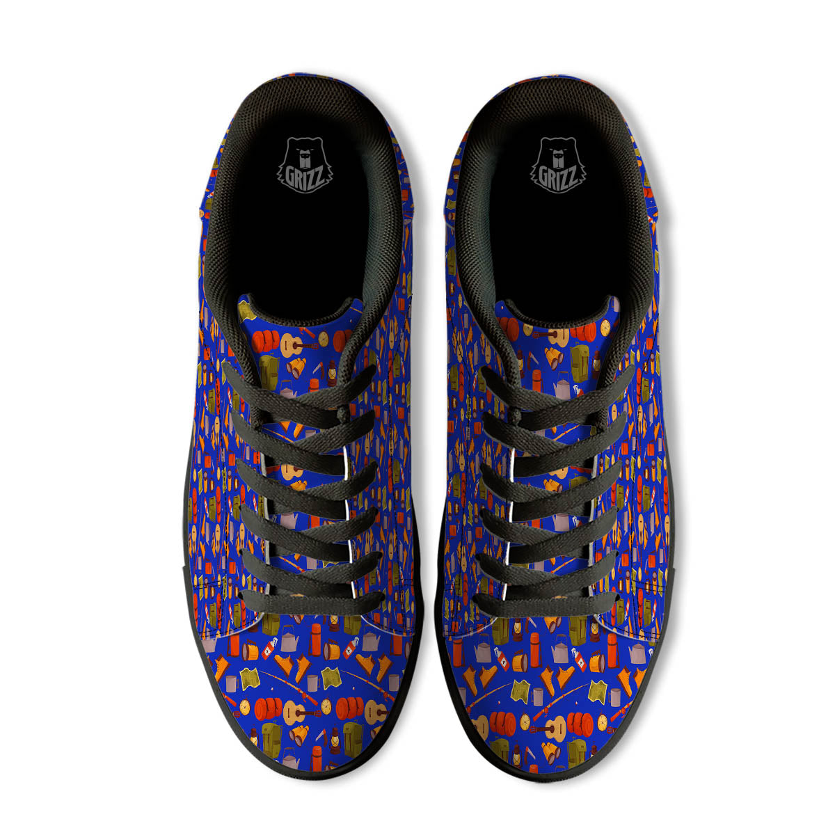 Picnic Camping Print Pattern Black Low Top Sneakers-grizzshop