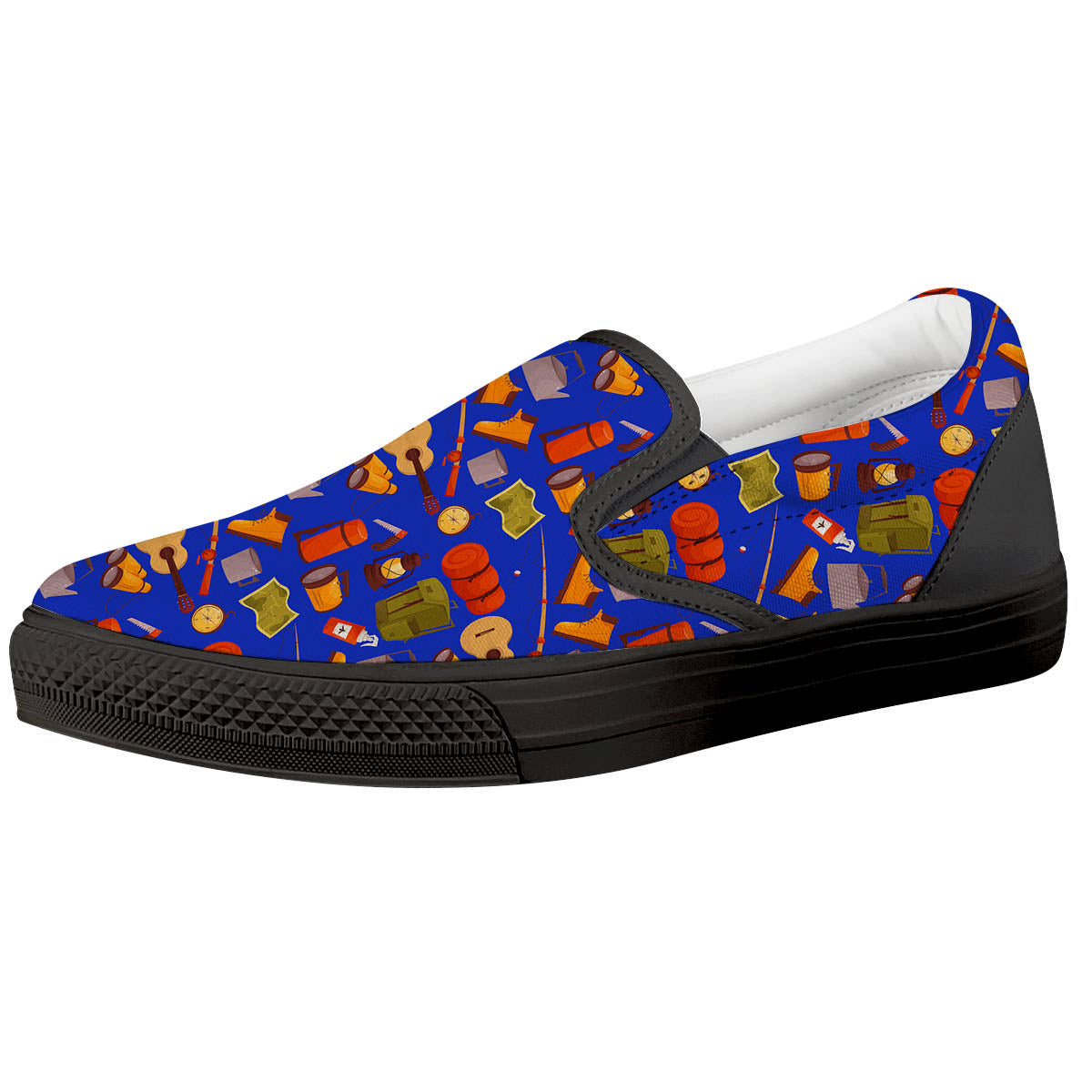 Picnic Camping Print Pattern Black Slip On Shoes-grizzshop