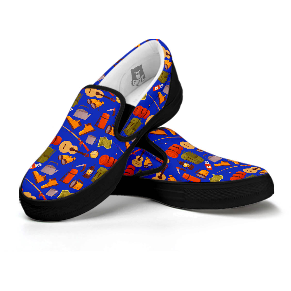 Picnic Camping Print Pattern Black Slip On Shoes-grizzshop