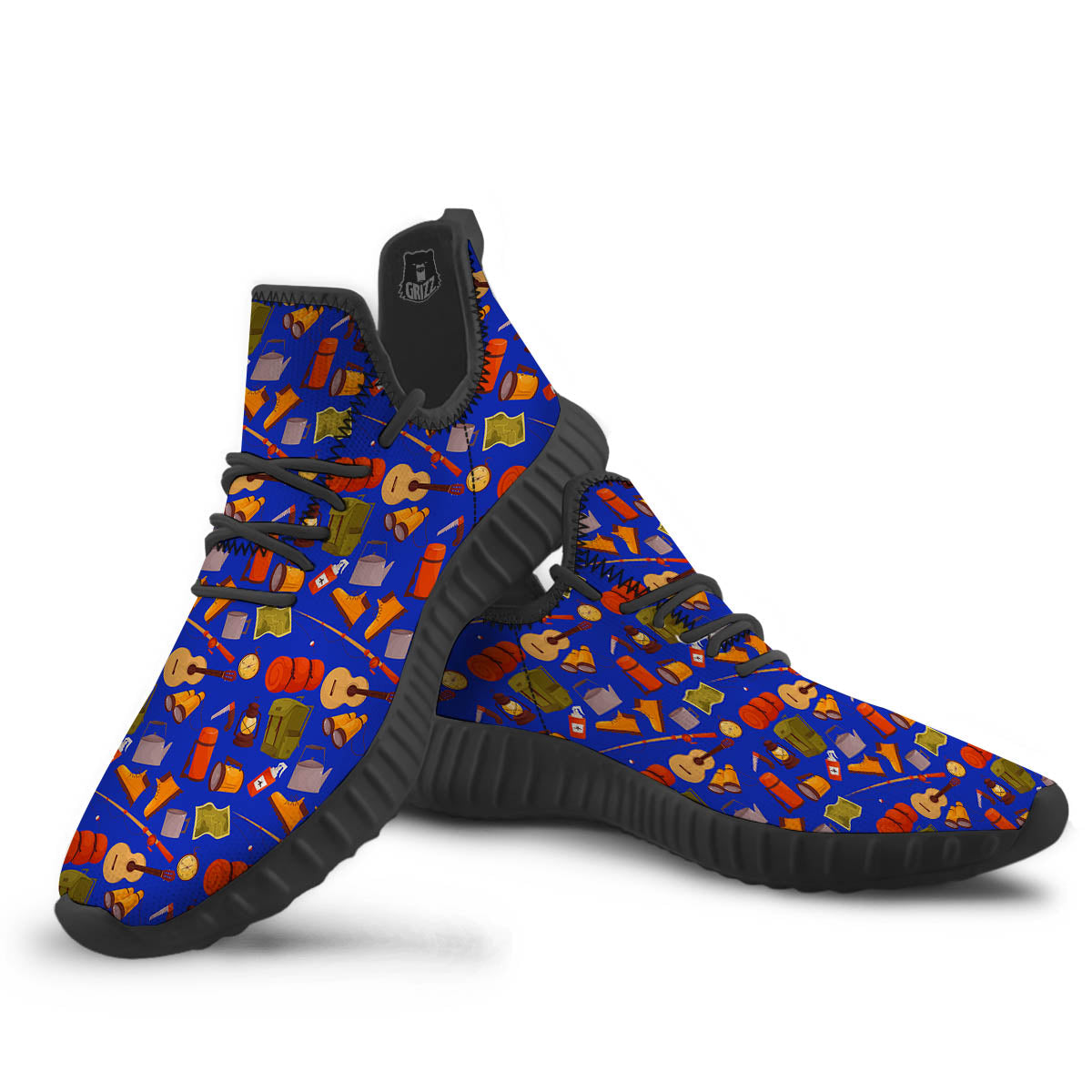 Picnic Camping Print Pattern Black Walking Shoes-grizzshop