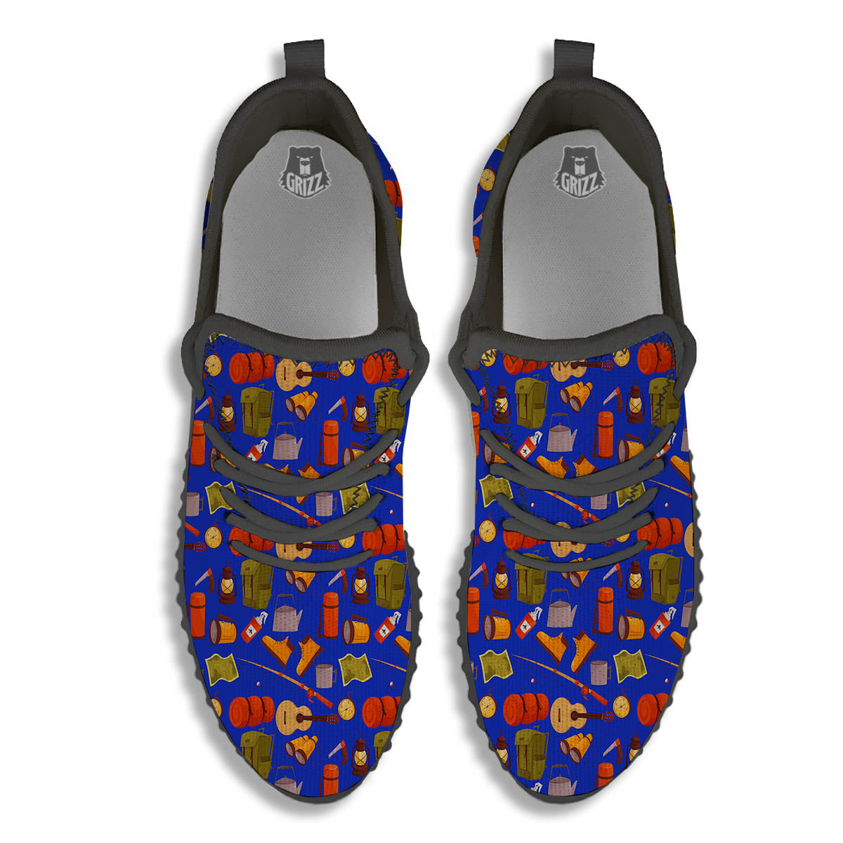 Picnic Camping Print Pattern Black Walking Shoes-grizzshop