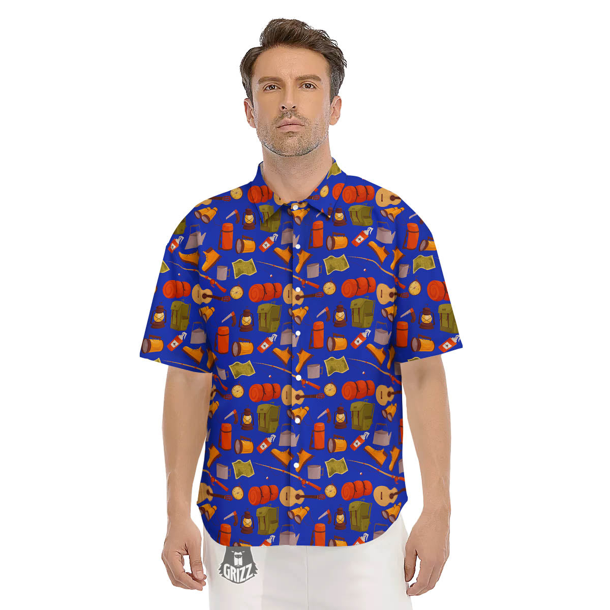 Picnic Camping Print Pattern Men's Short Sleeve Shirts-grizzshop