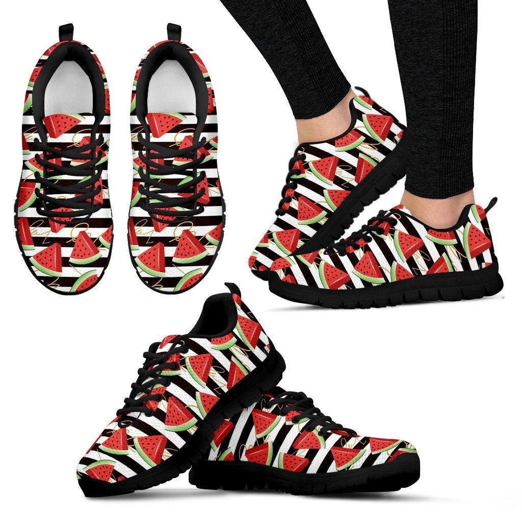 Piece Watermelon Stripe Black Pattern Print Black Sneaker Shoes For Men Women-grizzshop