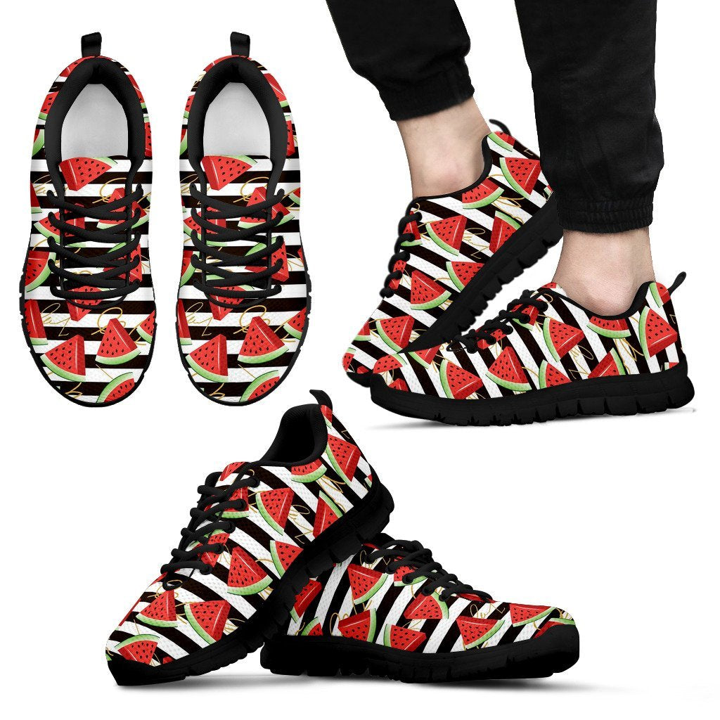 Piece Watermelon Stripe Black Pattern Print Black Sneaker Shoes For Men Women-grizzshop