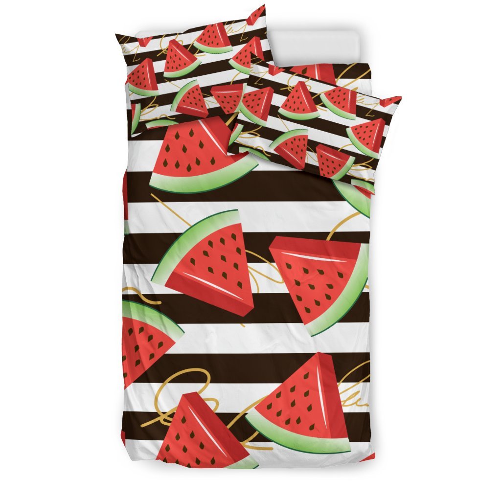 Piece Watermelon Stripe Black Pattern Print Duvet Cover Bedding Set-grizzshop