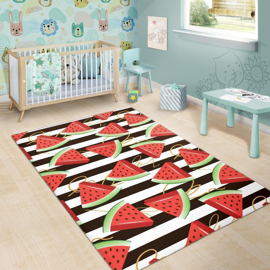 Piece Watermelon Stripe Black Pattern Print Floor Mat-grizzshop