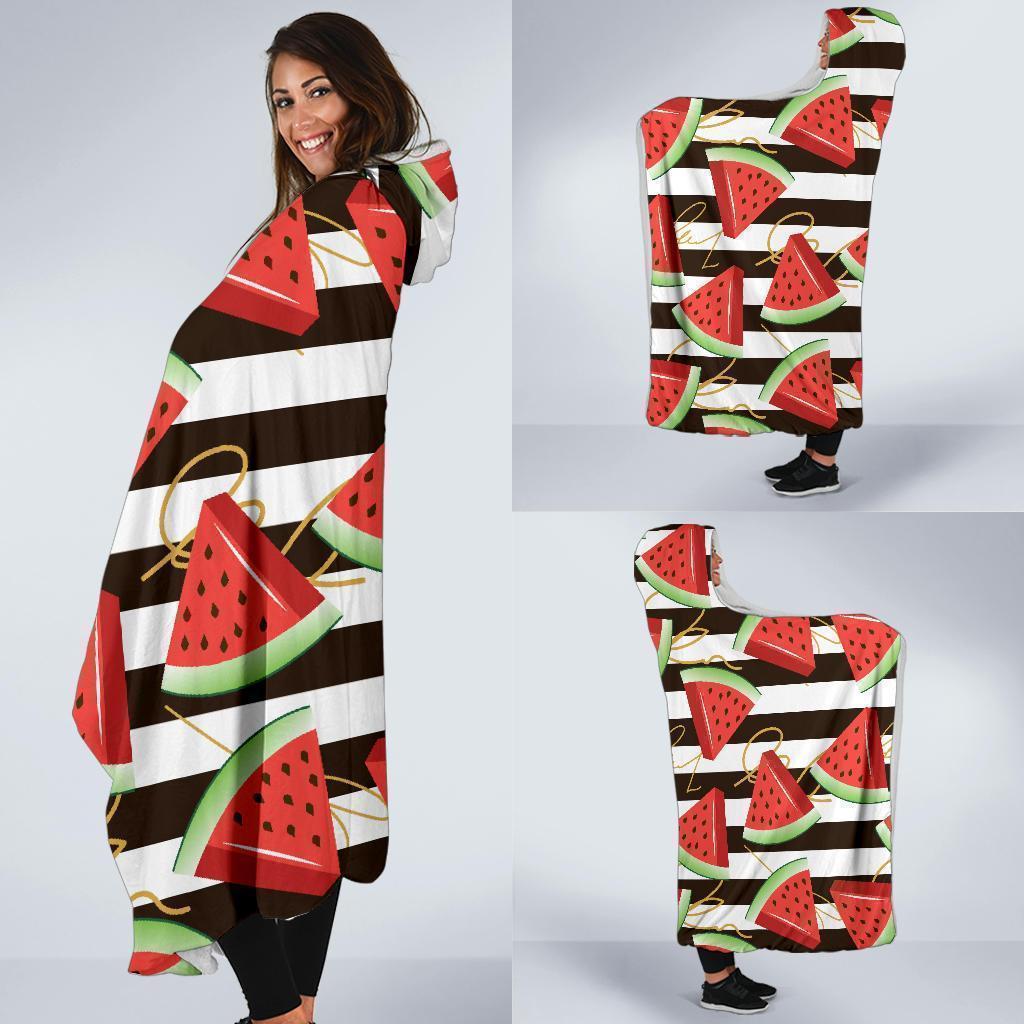 Piece Watermelon Stripe Black Pattern Print Hooded Blanket-grizzshop