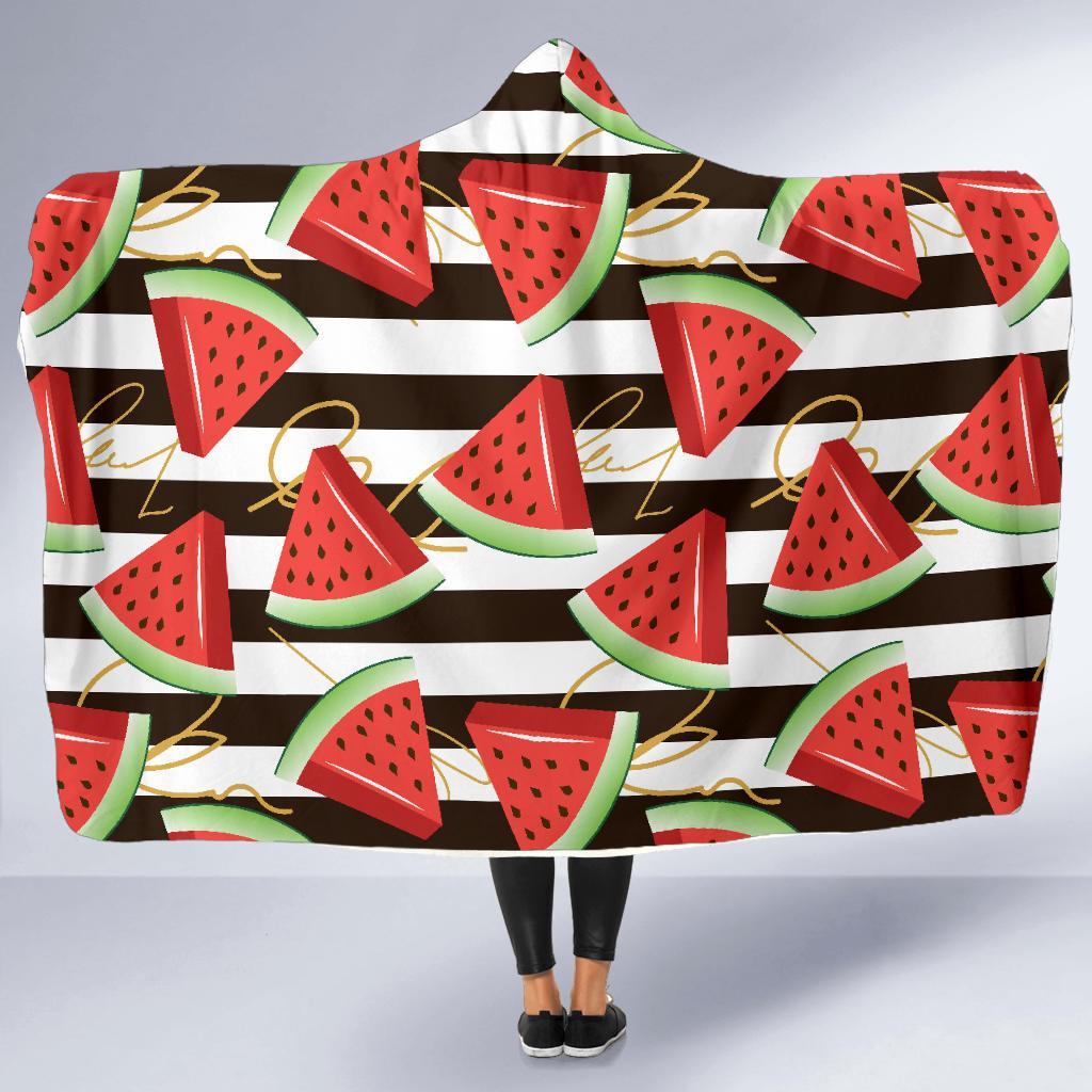 Piece Watermelon Stripe Black Pattern Print Hooded Blanket-grizzshop