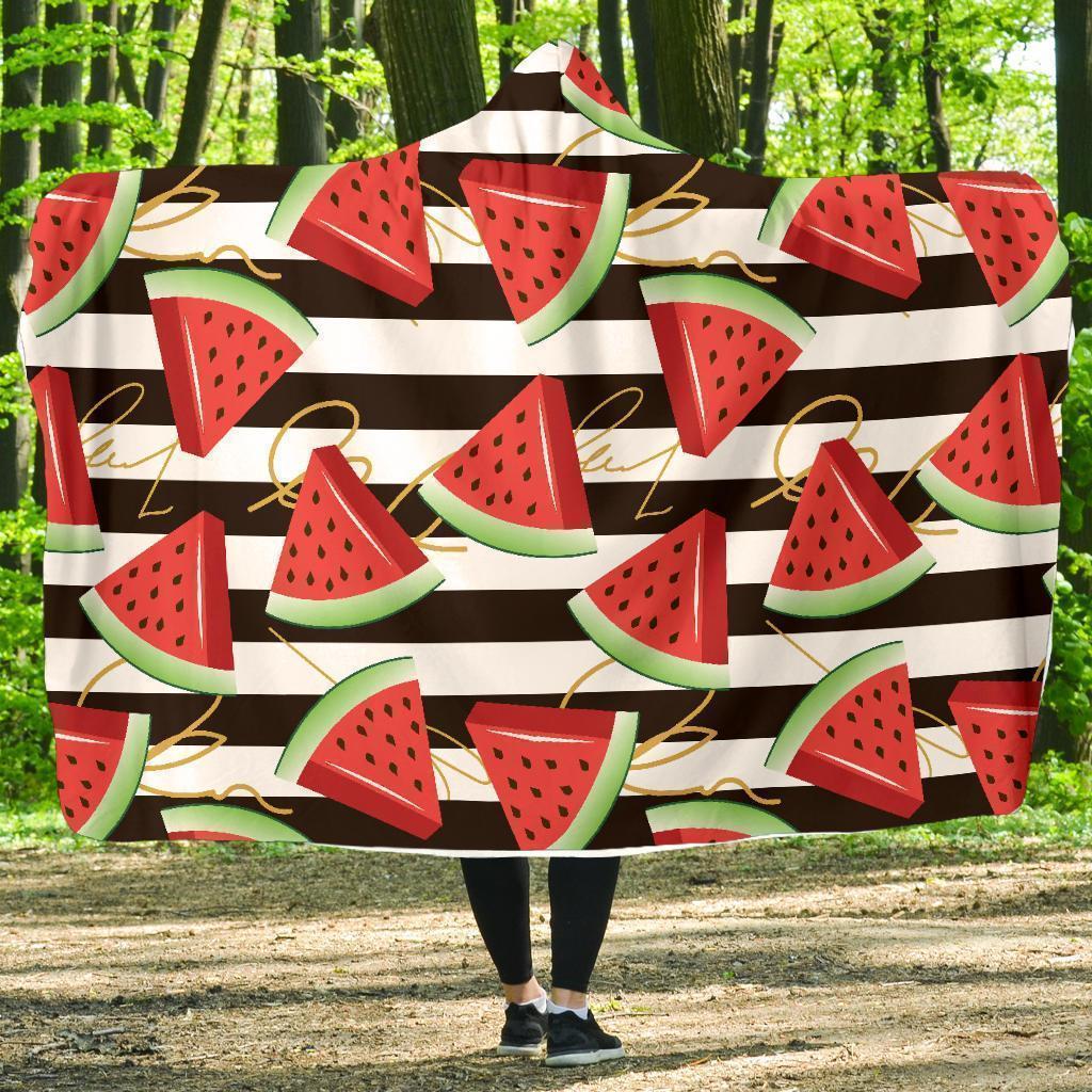 Piece Watermelon Stripe Black Pattern Print Hooded Blanket-grizzshop