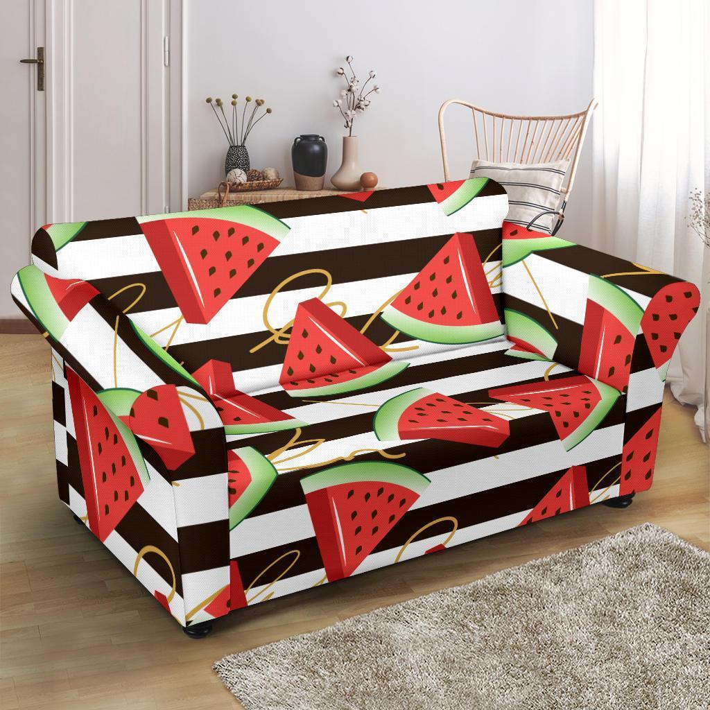 Piece Watermelon Stripe Black Pattern Print Loveseat Cover-grizzshop