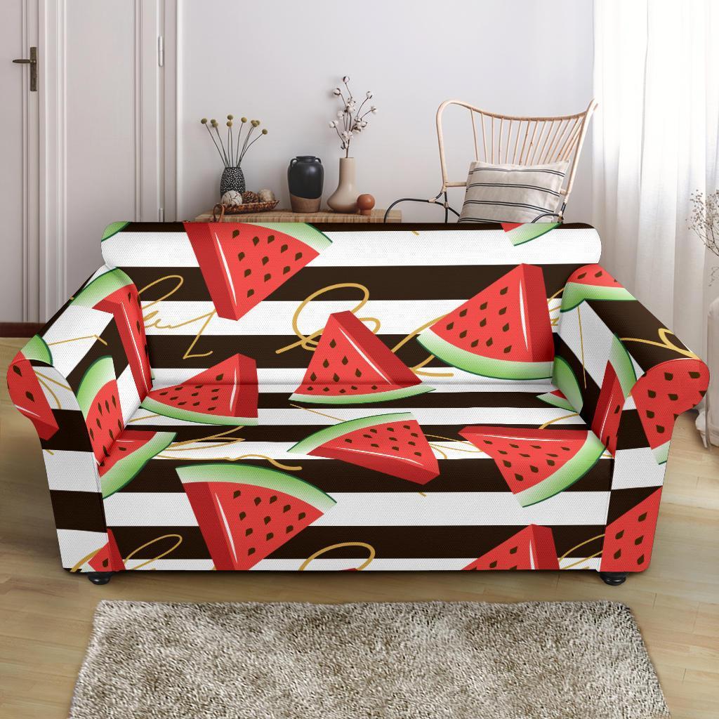 Piece Watermelon Stripe Black Pattern Print Loveseat Cover-grizzshop