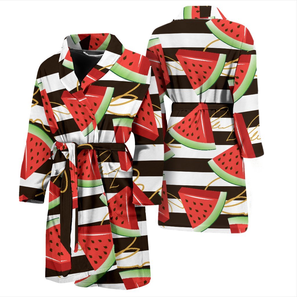 Piece Watermelon Stripe Black Pattern Print Men Long Robe-grizzshop