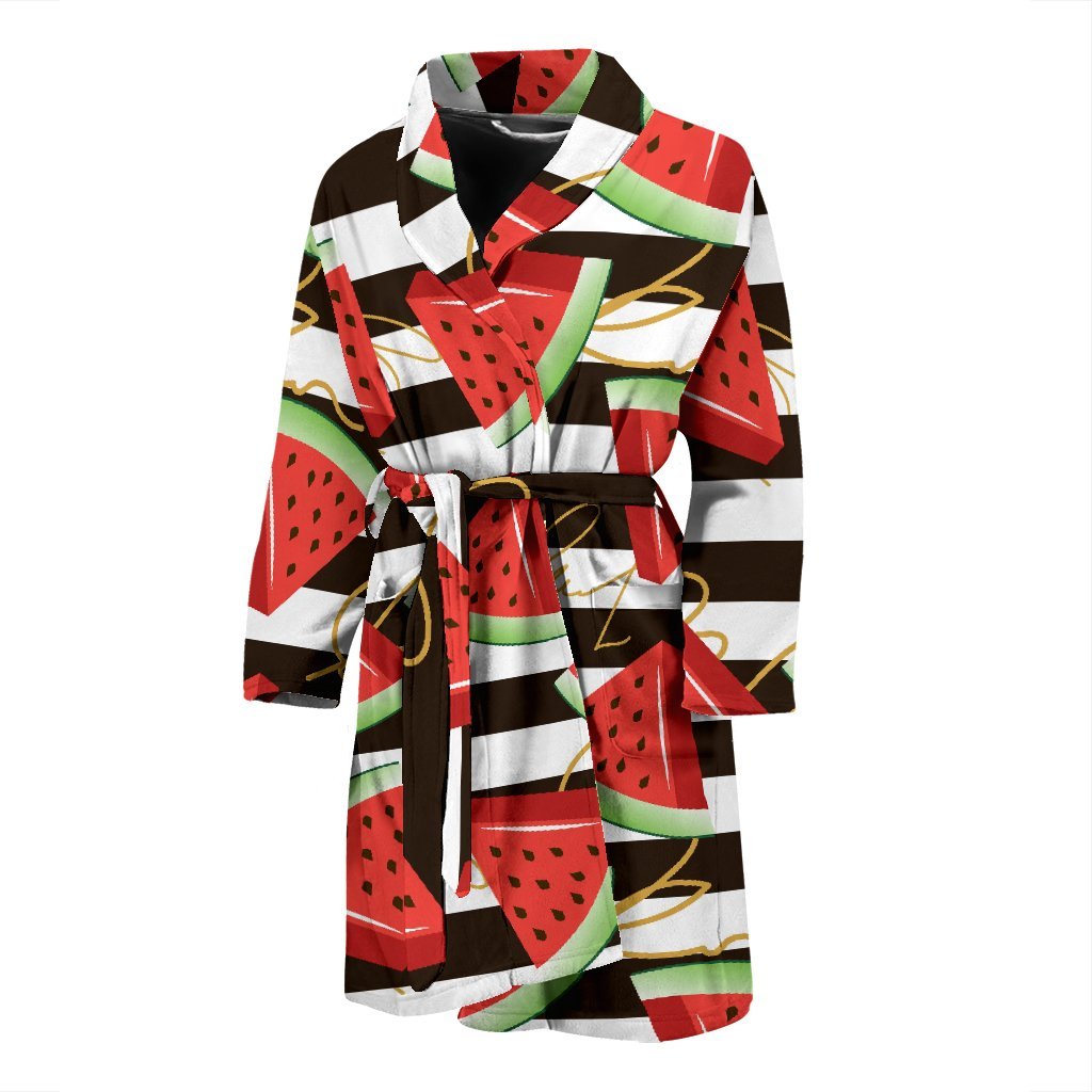 Piece Watermelon Stripe Black Pattern Print Men Long Robe-grizzshop
