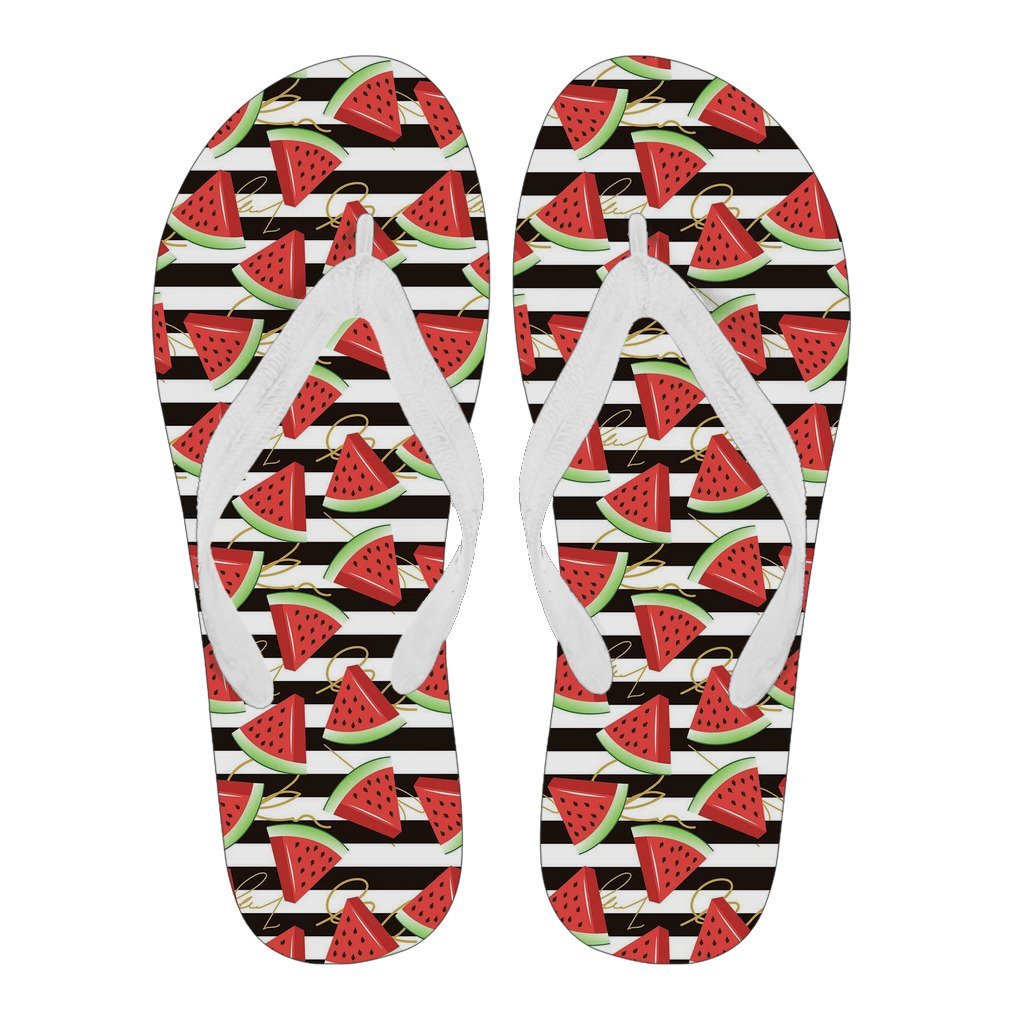 Piece Watermelon Stripe Black Pattern Print Men & Women Flip Flops-grizzshop
