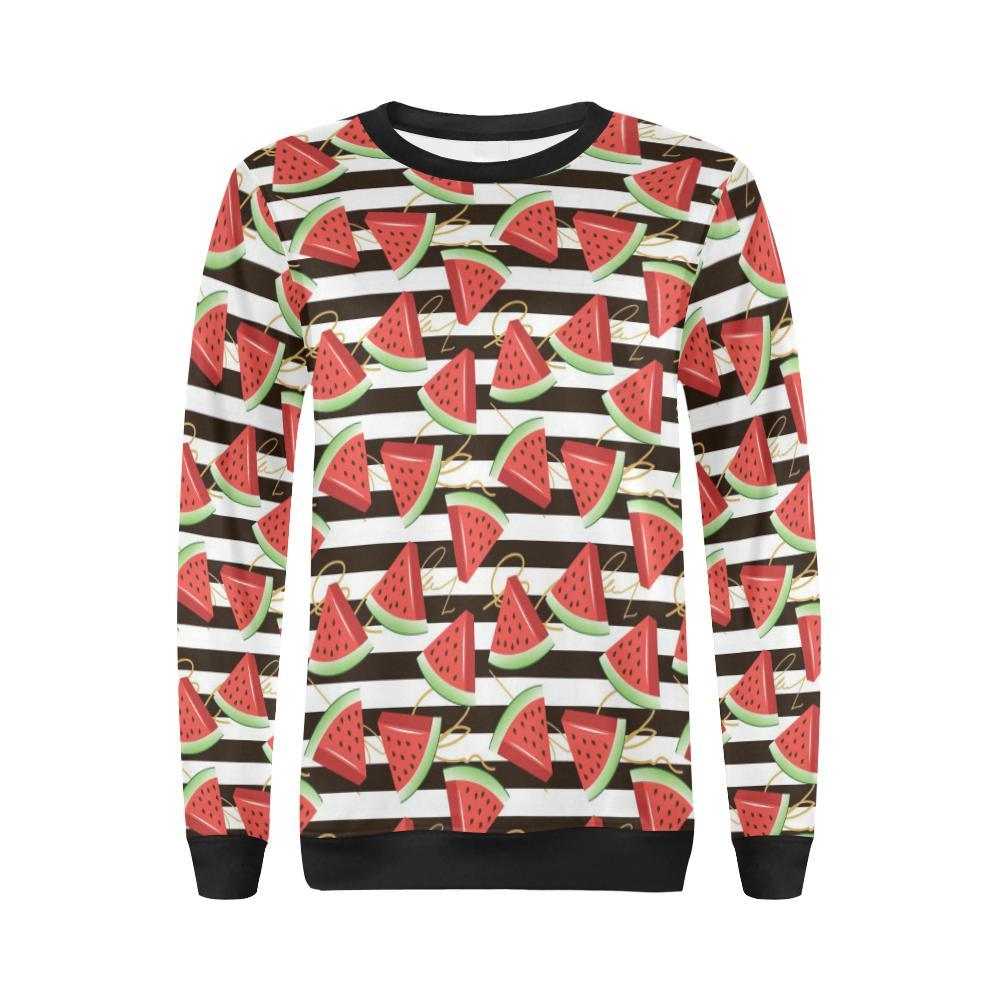 Piece Watermelon Stripe Black Pattern Print Women Crewneck Sweatshirt-grizzshop