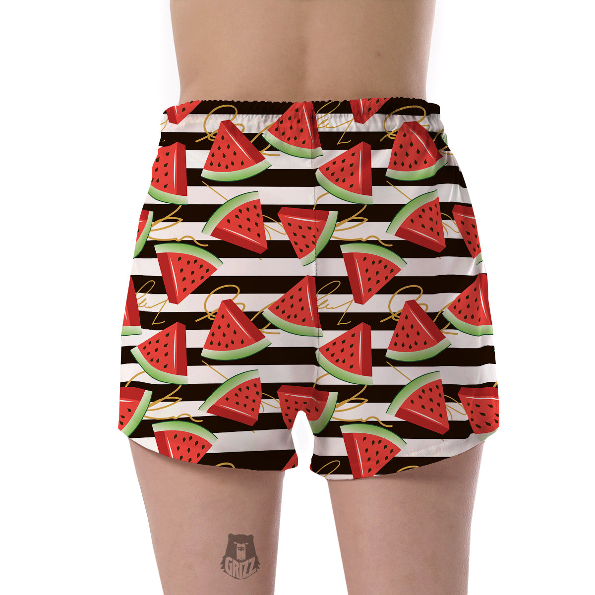 Piece Watermelon Stripe Black Pattern Print Women's Shorts-grizzshop