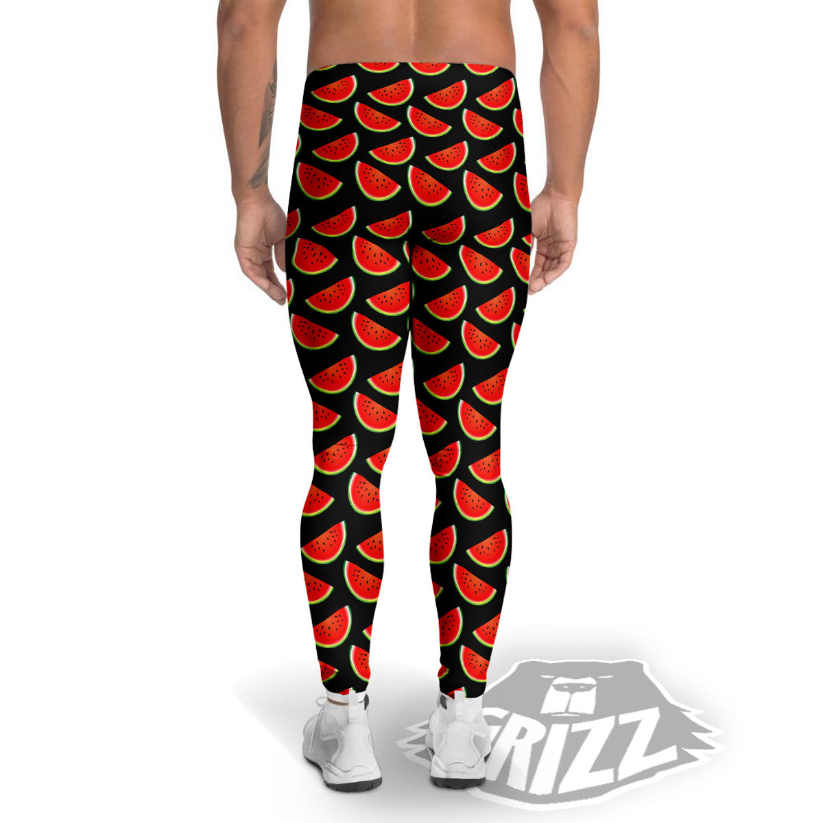 Pieces Black Watermelon Print Pattern Men's Leggings-grizzshop