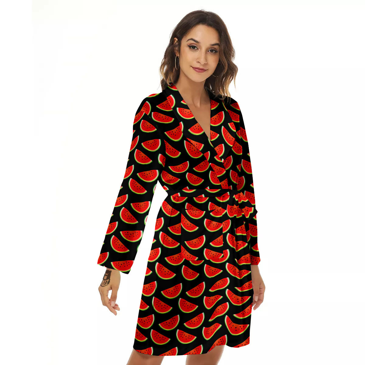 Pieces Black Watermelon Print Pattern Women's Robe-grizzshop