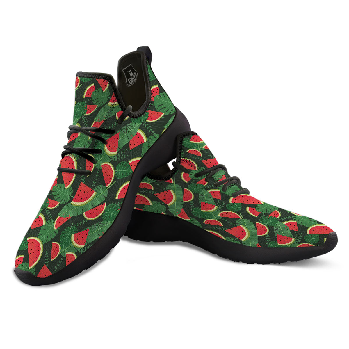 Pieces Leaf Watermelon Print Pattern Black Athletic Shoes-grizzshop