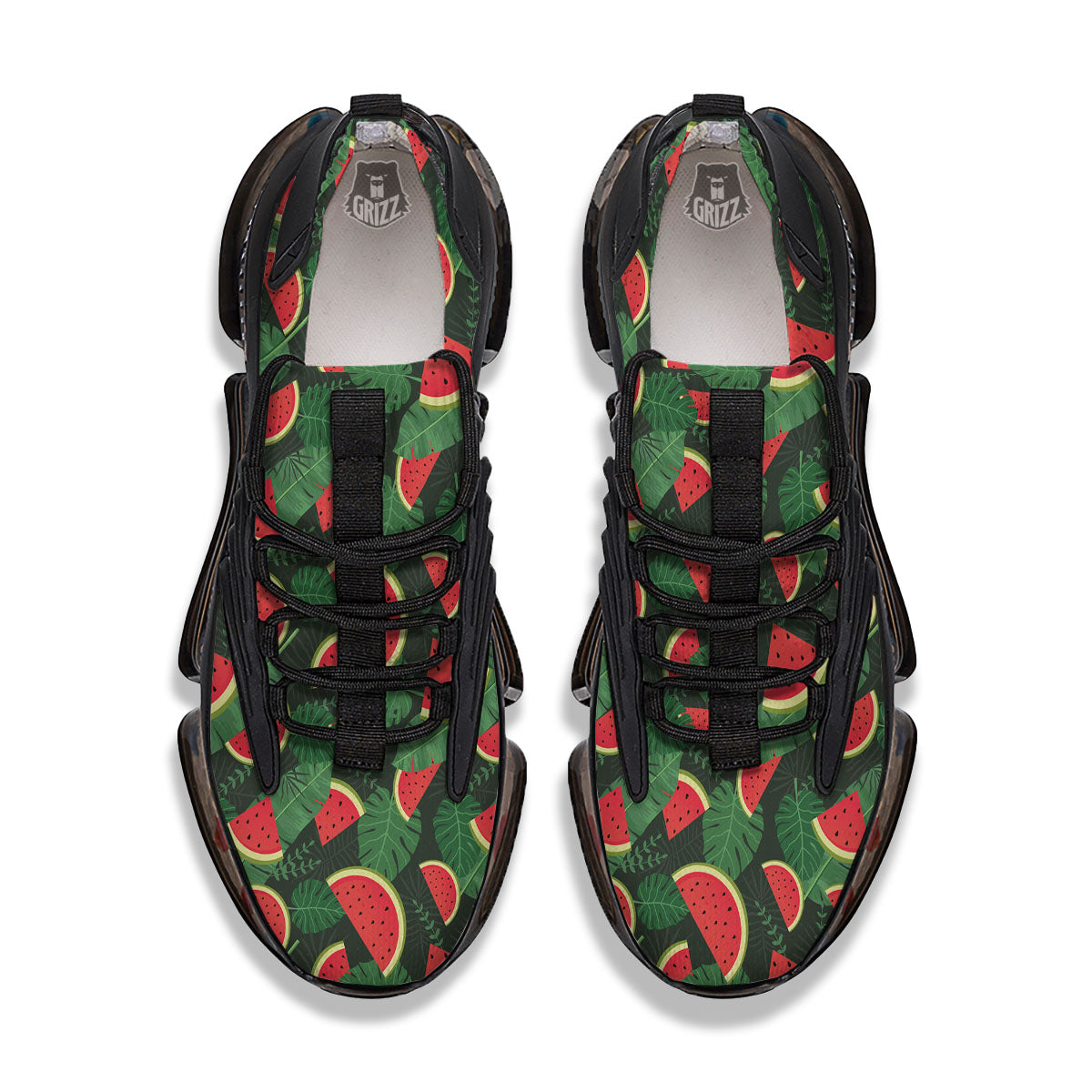 Pieces Leaf Watermelon Print Pattern Black Gym Shoes-grizzshop