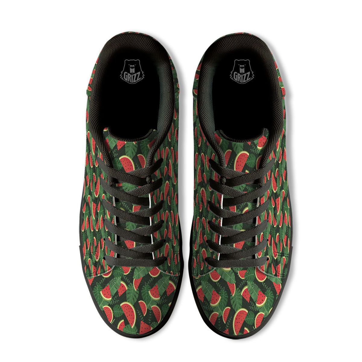 Pieces Leaf Watermelon Print Pattern Black Low Top Sneakers-grizzshop