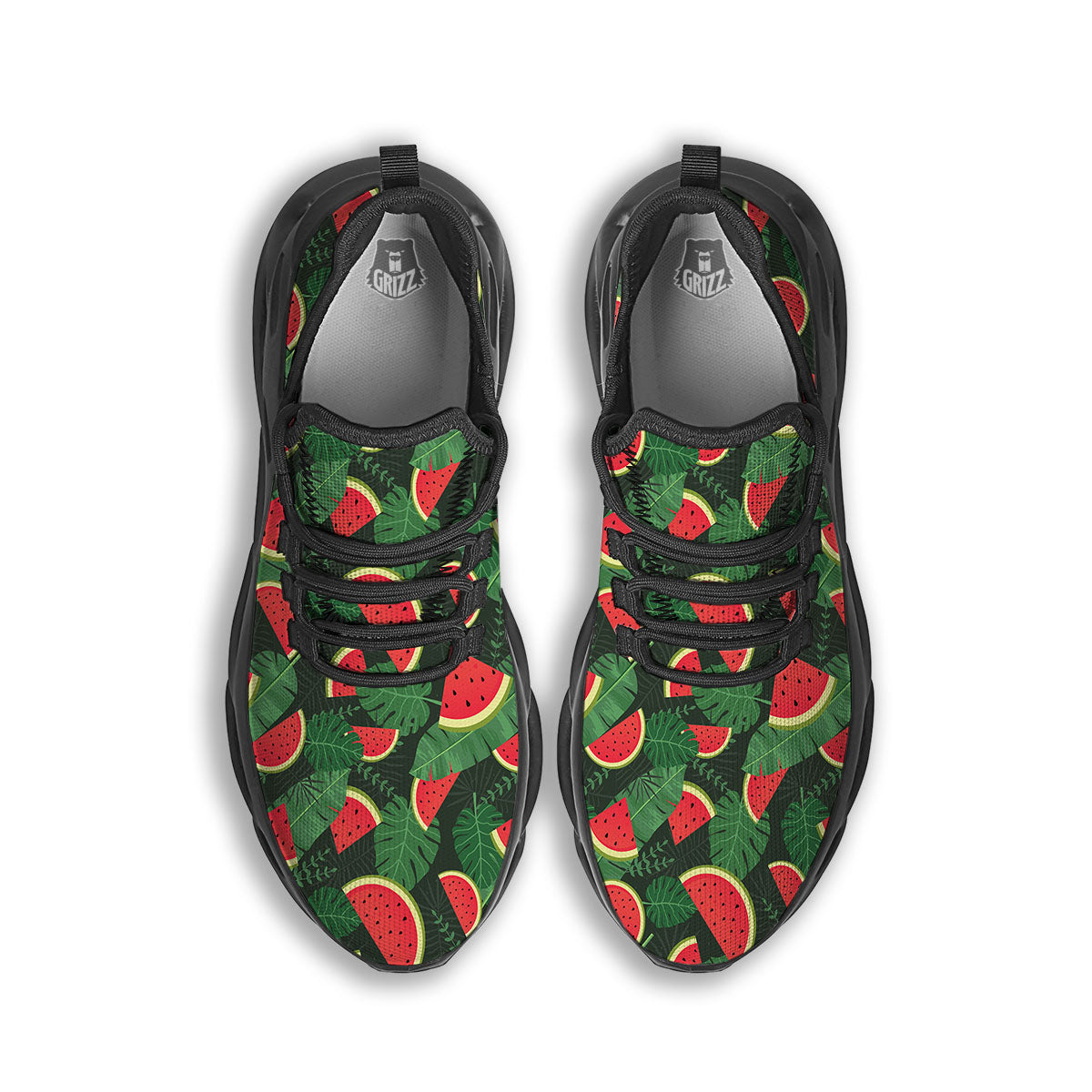 Pieces Leaf Watermelon Print Pattern Black Running Shoes-grizzshop